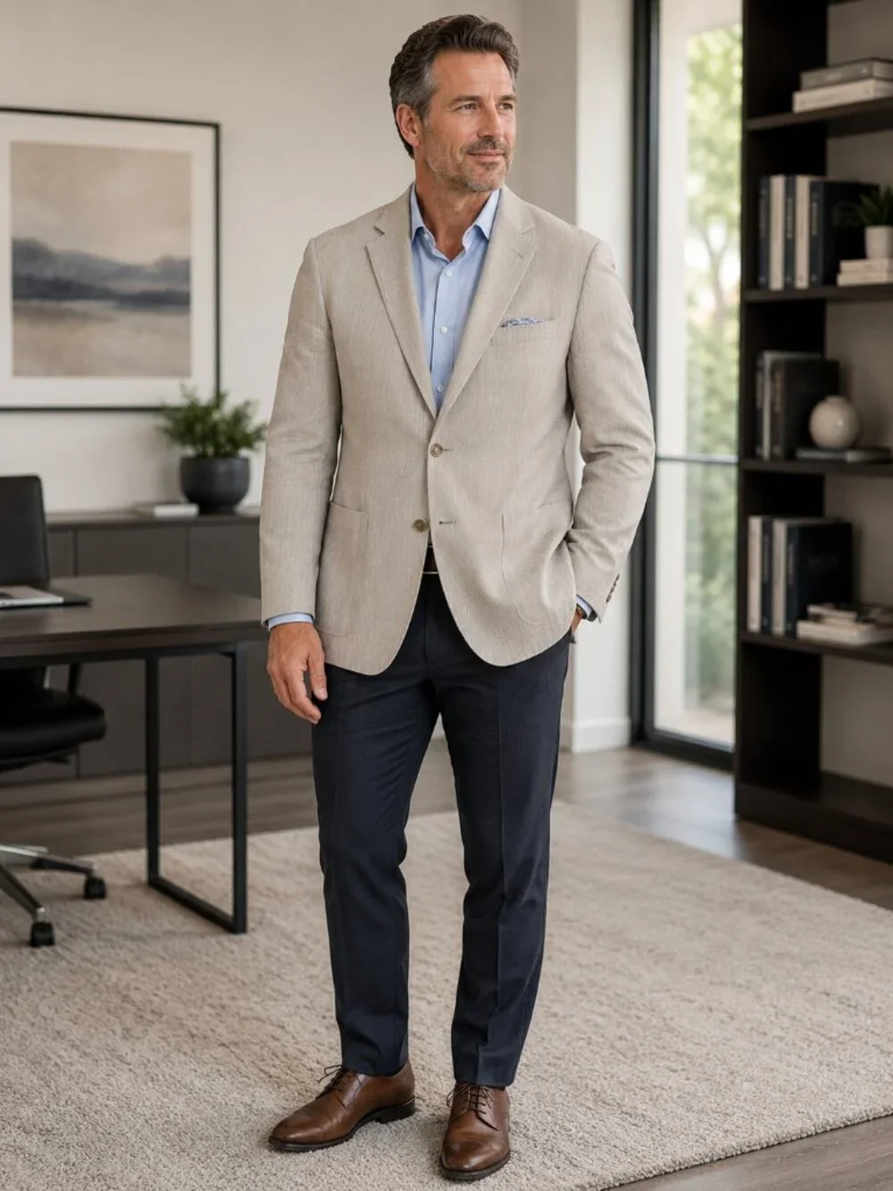 Kroon Bono 42R Cotton Linen Sport Coat Beige Micro Stripe Two Button Blazer